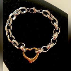 🌟 Chunky Stainless Steel Heart Pendant Bracelet